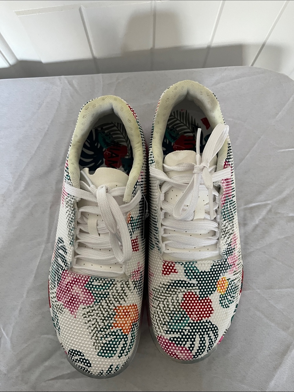 NOBULL White Kids Sneakers with Pink, Green & Orange Floral Print - Picture 4 of 6